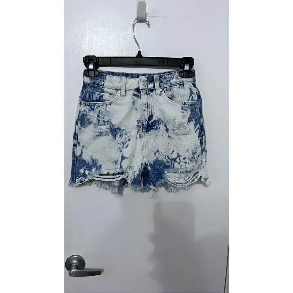 BP BLEACHED WASHED HIGH WAISTED DENIM JEAN SHORTS WOMENS SIZE 24